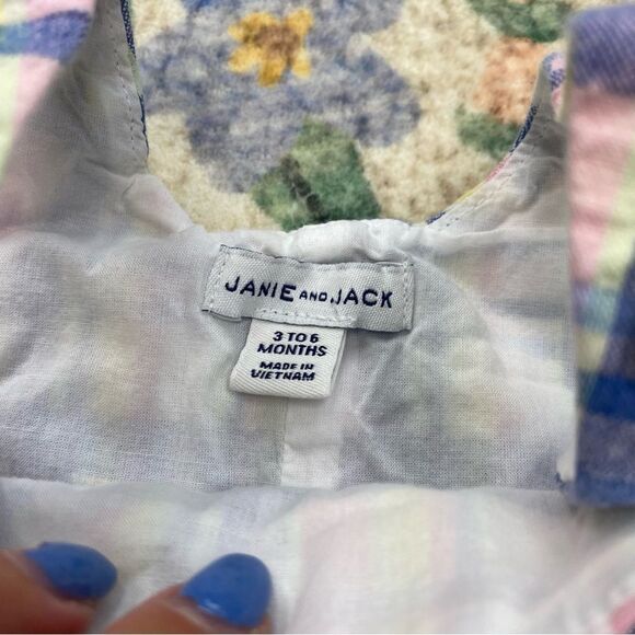 Janie & Jack Baby Overall Romper Pink and Blue Plaid 3-6 months - Picture 4 of 6